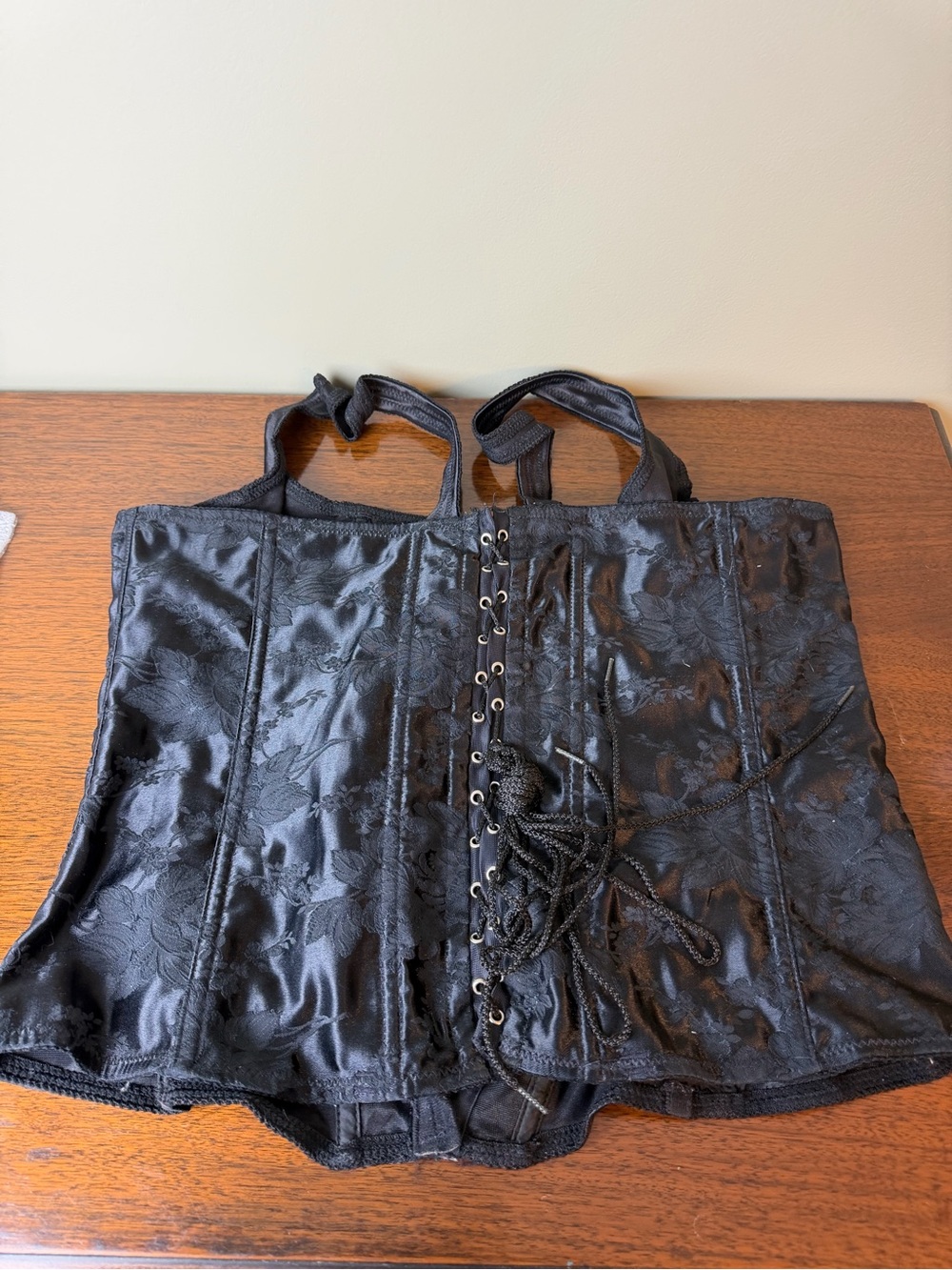 VTG Empire Intimates Black Jacquard Lace Up Corset Bustier Top USA 42